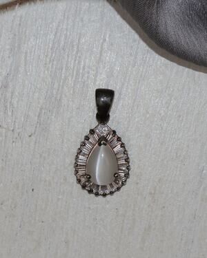 Vintage Sterling Silver Cat Eye Pendant 2.5G / 0.9in N1502